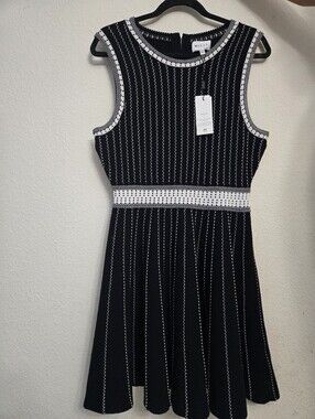 Milly Black Dress with White Stitching and Waistband